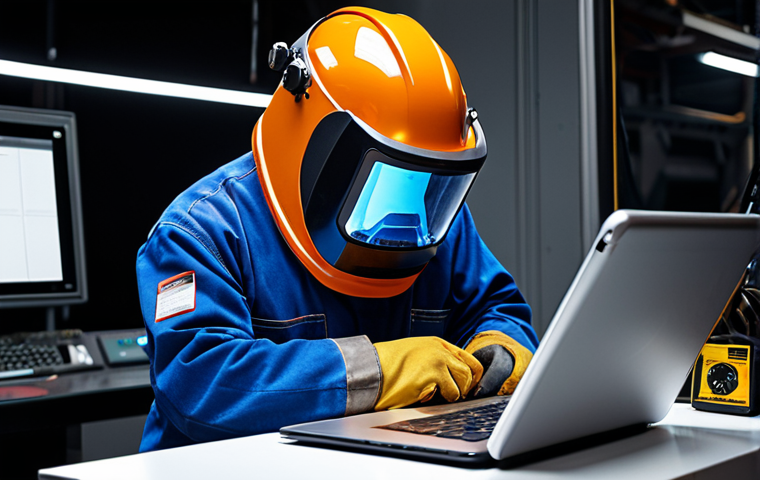 "Welder Portfolio Showcase"**

Prompt: `Close-up photo, professional welder's online portfolio, showcasing intricate metalwork, website design with skill highlights, AWS certification badges, testimonials, modern, clean design, welding helmet reflection, digital tablet display.`

**
