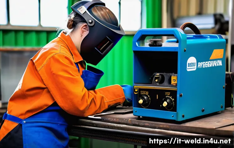 용접 기계 조작법 강의 후기 - **"First Spark of Mastery"**: A young female welding apprentice, around 20-25 years old, wearing a c...