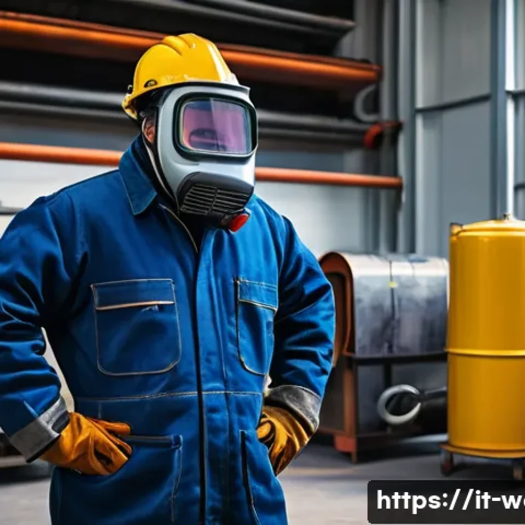 용접 사고 대응 절차 - A professional welder in a clean, well-organized Italian workshop wearing full personal protective e...