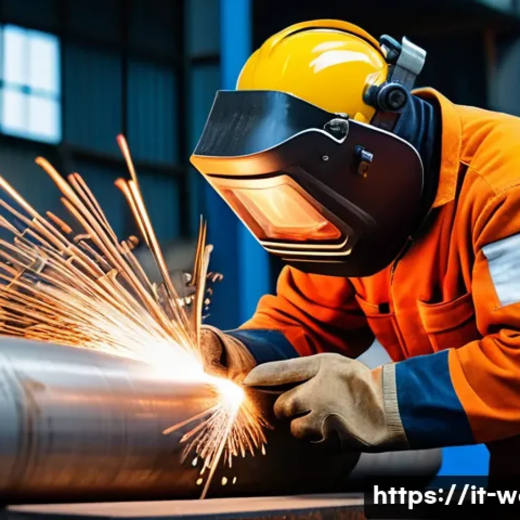용접 자격증 종류 비교 - A professional Italian welder wearing full protective gear including welding helmet, gloves, and fla...