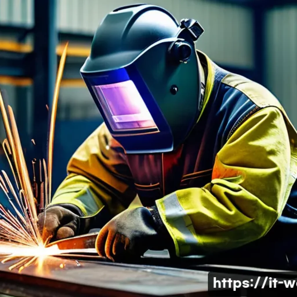 용접 전문 용어 정리 - A skilled welder wearing full protective gear including a flame-resistant jacket, gloves, and an aut...
