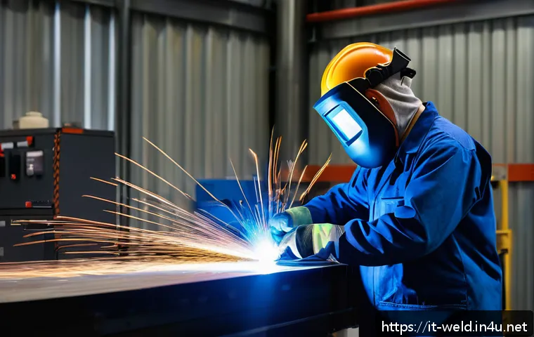 용접사 직업병 예방 방법 - A professional welder in a modern Italian workshop wearing a high-quality welding helmet with an adj...