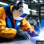 Home 22 특수 용접 기술 배우기 - A high-tech industrial scene showcasing a skilled technician operating a laser welding machine in an...