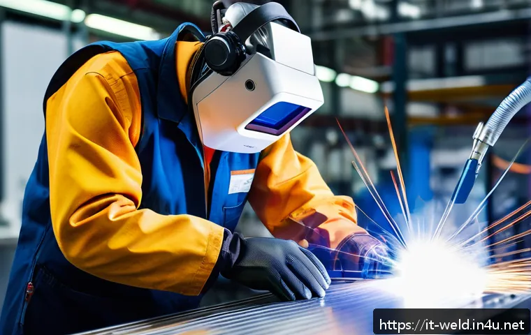 특수 용접 기술 배우기 - A high-tech industrial scene showcasing a skilled technician operating a laser welding machine in an...