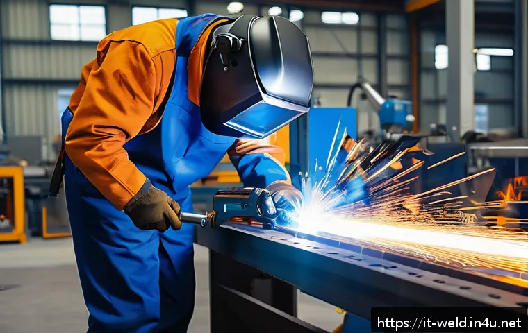 용접 기술자 연봉 협상 전략 - A professional Italian welder in a modern industrial workshop in Northern Italy, wearing full protec...