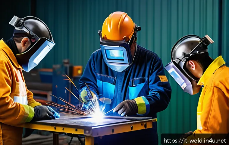 용접사의 은퇴 후 커리어 - A skilled Italian welding instructor in a modern professional training workshop, wearing protective ...