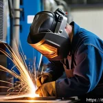 Home 18 용접사로 성공하는 비결 - A skilled Italian welder wearing protective gloves, a welding mask, and a flame-resistant work suit,...