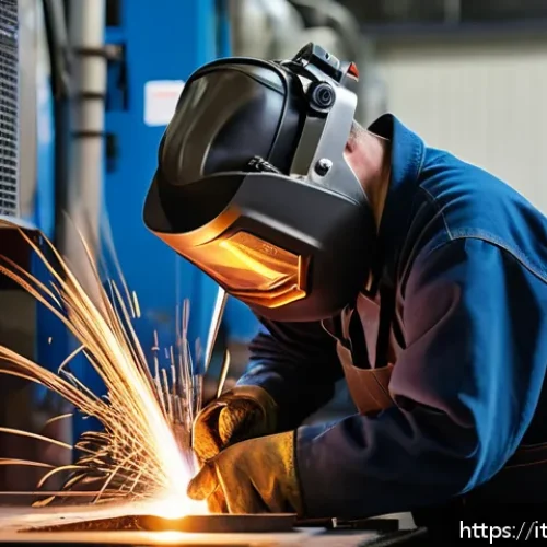 Home 30 용접사로 성공하는 비결 - A skilled Italian welder wearing protective gloves, a welding mask, and a flame-resistant work suit,...